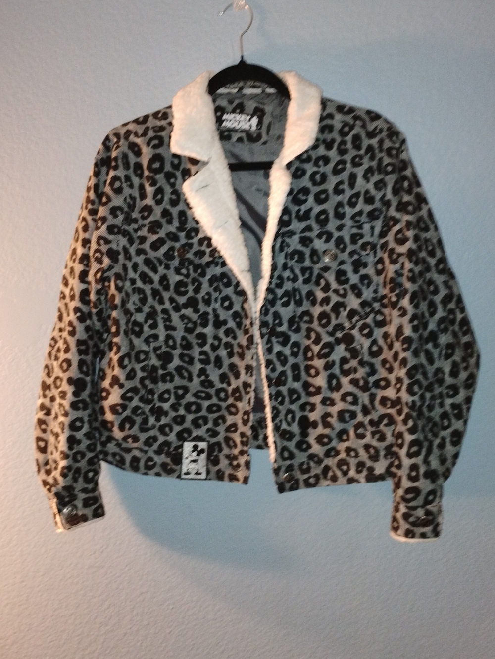 Disney Leopard Print Sherpa Jacket - Black & Gray with Cream Collar